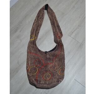 Earth Diva Brown with Embroidery Hobo Crossbody Bag